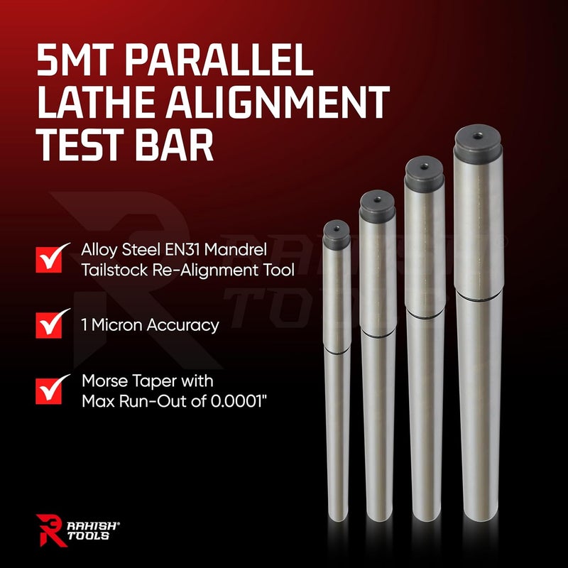 RAHISH TOOLS 4MT Parallel Lathe Alignment Test Bar with High Precision Bar Alloy Steel EN31 Mandrel - Tailstock Re-Alignment Tool with 1 Micron Accuracy & Morse Taper with Max Run-Out of 0.0001" - Image 2